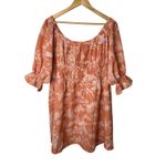 H&M Coral Pink Floral Print Puff Sleeve Off Shoulder Mini Dress Women Size XL Photo 3