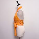 Anthropologie Eva Franco Citrus Orange Pink Knit Halter Wrap Crop Top Large New Photo 3