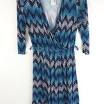 Market & Spruce Ohara Faux Wrap Dress Knit Stretch Geometric Blue Black S Photo 0