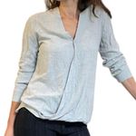 Cloth & Stone Anthropologie Gray Flannel Faux Wrap Surplice Top Shirt Blouse S Photo 1