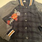 Hem & Thread HEM‎ & THREAD Blue Gray Floral Bomber Jacket Size Large Button Up Photo 2