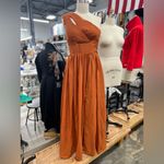 Long Bridesmaid Dress with Slit Pockets Chiffon Formal Dress for Women 12 Orange Photo 2