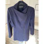 Guess  Los Angeles Wool Coat Navy Asymmetrical Zip Quiet Luxury Cottagecore Trend Photo 8