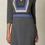 prAna Yarrah Organic Cotton Toggle Sweater Dress Sz S Charcoal Blue Tan Stripes Photo 0