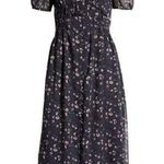 Floret Studios Floral Navy Blue MIDI Smocked Chiffon Maxi Dress Size Small Photo 0