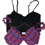 Auden and Parade Plaid Bra & Black Gemstone Corset L Multicolor Red Size L Photo 0