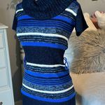 Derek Heart Sweater Dress Cowl Neck Blue Stripe Colorful Womens Small Acrylic Photo 2