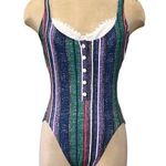 Vintage Swimsuit Striped One Piece Cotton Bodysuit 9/10 9 10 New Green Photo 0