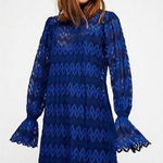 Free People Blue Simone Mock Neck Lace Mini Casual Dress xs romantic goth Photo 0