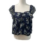 Max Studio Blue Floral Ruffled Trim Cinched Bottom Sleeveless Crop Top Sz L Photo 1