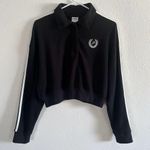 PINK - Victoria's Secret Victoria’s Secret PINK Black Reverse Fleece Polo Cropped Sweatshirt Photo 1