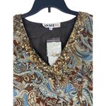 VTG 90s Anage Too Earth Tone Semi Sheer 3/4 Sleeves Sequin V Photo 3