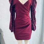 EXPRESS  edition Women’s dress size small new burgundy color puffy long sleeve Photo 0