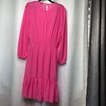 J.Crew  hot pink‎ cinched waist long sleeves chiffon dress medium summer vacation Photo 2