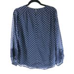 Isaac Mizrahi Live! Bi-Color Clipped Dot Peasant Blouse Lace Trim Navy Blue 10 Photo 1