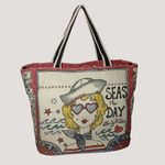 Brighton Seas The Day Stowaway Large Nautical Canvas Tote Bag Anchor Mermaid Photo 0