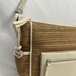 Brighton Cream & Tan Raffia Leather Shoulder Tote Bag Purse Photo 6