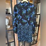 Shoshanna Kiana Mixed Floral Mini Dress cocktail long sleeve mock neck navy Photo 3