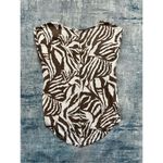 Ann Taylor Loft Brown White Abstract Zebra Pattern 100% Linen Short Sleeve Tee S Photo 1