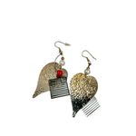 Silver heart and rectangle dangle with red bead earrings Photo 6