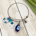 Silver Evil Eye Hamsa Charm Bangle Bracelet Photo 0