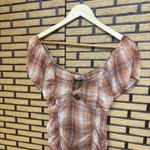 Madden NYC Brown And Orange Plaid‎ Ruched Dress Size Large Photo 2