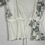Desigual  White Eyelet Short Sleeve Blouse Womens M Casual Beachy Summer Top Photo 2