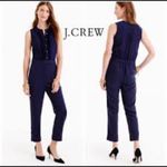 J.Crew  Ruffle Front Jumpsuit Navy Blue Silk Photo 7