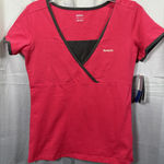 Reebok Shirt Womens Medium Rose Red Slim Fit V Neck Short Sleeve Athletic Tee Photo 0