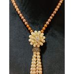 Women's Multitone Pearl Tassel Necklace With Floral Pendant And Box Clasp Design Orange Photo 2