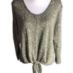 Crave Fame Ribbed Knit Cold Shoulder Front Tie Long Sleeve Top Green Size XL Photo 0
