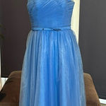 Women’s Tea Length Blue Prom Party Dress Corset Back Sweetheart Neckline Size 16 Photo 0