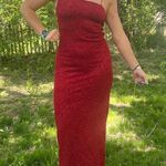 Vintage Y2K Hyphen red glitter roses swirl stretch cord back prom dress Size L Photo 1