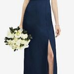 After Six Dessy Gown Size 10 Crepe V-Back Navy Blue Dress Bridesmaid Wedding Photo 0