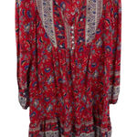 Wrapper W  Country Tunic Dress Womens Large Red Floral Harvest Print Rayon Photo 0