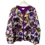 Ava & Viv  Floral Quilted Purple Yellow Zip Up Sweater Jacket Photo 2