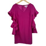 Badgley Mischka  Belle Pink Ruffle Bell Sleeves V-Neck‎ Cocktail Dress Size 10 Photo 1