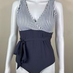 Unknown Brand One Piece Tie Waist Pinstriped Swimsuit Gray Size L Photo 0