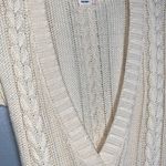 Old Navy  Cream Chunky Cable Knit Short Sleeve Plunging V-Neck Tunic Sweater Med Photo 5
