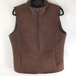 Lands' End Womens Vest Full Zip Faux Suede Sherpa Lined Pockets Brown M Photo 0