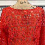 Adiva Womens Floral Crochet Open‎ Knit 3/4 Bell Sleeve Top Red Orange Size Large Photo 5