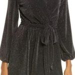 Black Silver Glitter Wrap Front Long Sleeve Minidress FRAICHE BY J Size Small Photo 0
