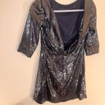 Sherri Hill  Silver Hoco Cocktail Dress Cowl Neck Open Back Grey Silver 10 Photo 4