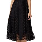 Saloni Andie Black Polka Dot Mesh Short Sleeve Cocktail Midi Dress Size 6 Photo 0