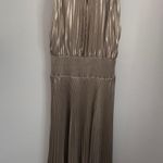A.L.C. 10 Renzo Pleated Metallic Halter Dress Antique Gold Photo 6