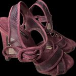 ZARA  Sheer Instep Straps Suede Stiletto Sandals Burgundy Red Women's Size 37 US Photo 3