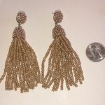 Elegant Tan Shimmer Beaded Boho Tassel Earrings Photo 2