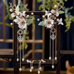 New Chinese Hairpin Hair Clip For Women Glazed Flower Pearl Tassel Headpiece Green Photo 1