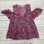 Lucky Brand  Womens Pink Printed Cold Shoulder Baby Doll Top S Boho Photo 0