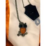 None Vintage Orange Jeweled Owl Necklace With Heavy Chain Photo 5